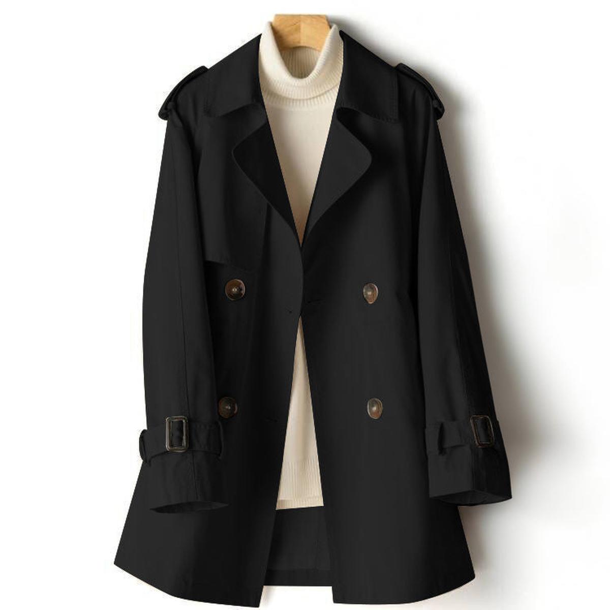 Women's Notch Lapel Trench Coat in Black