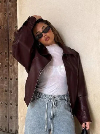 Women's Oversized Faux Leather Jacket