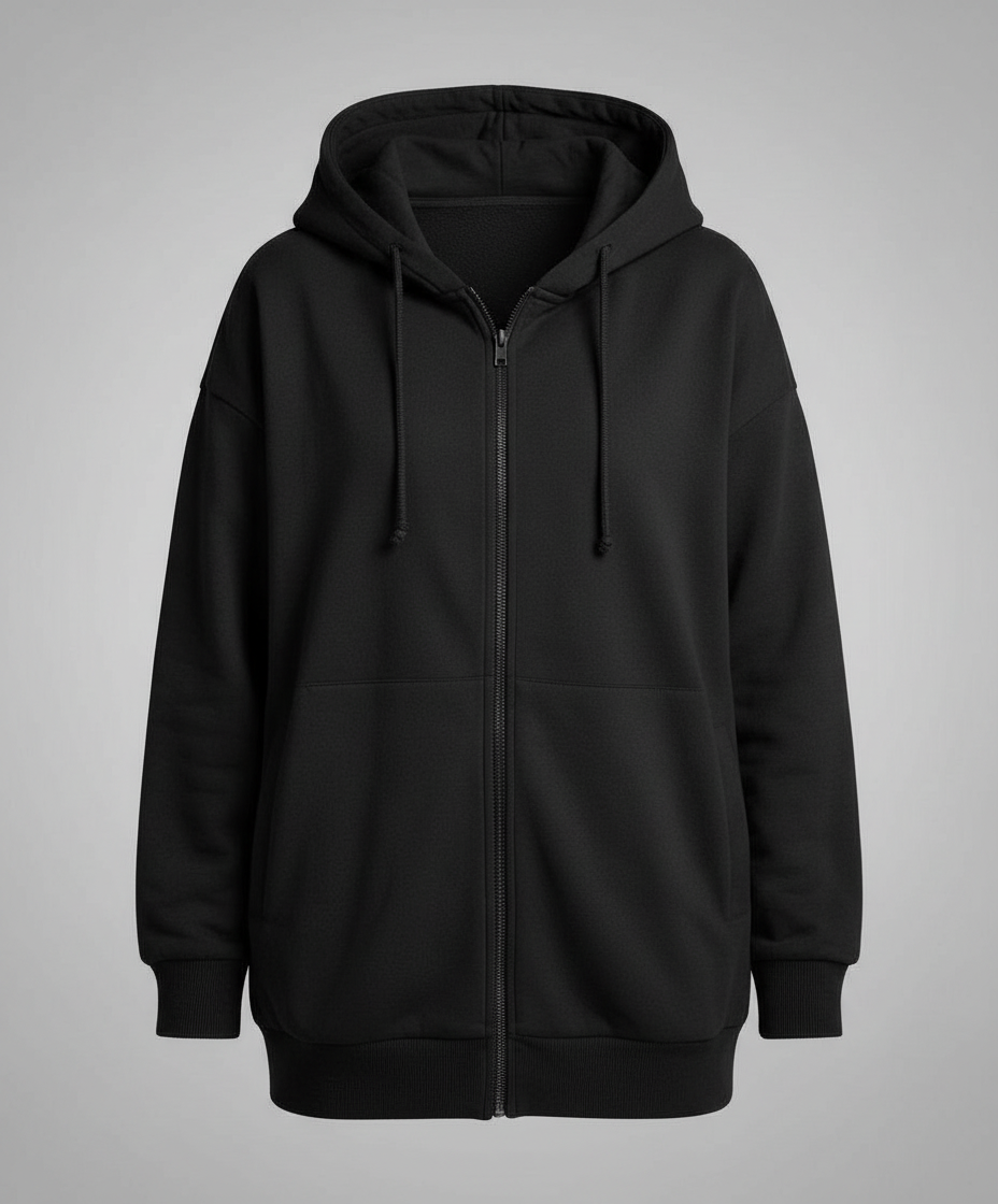 Women's Oversized Zip Up Hoodie in Black