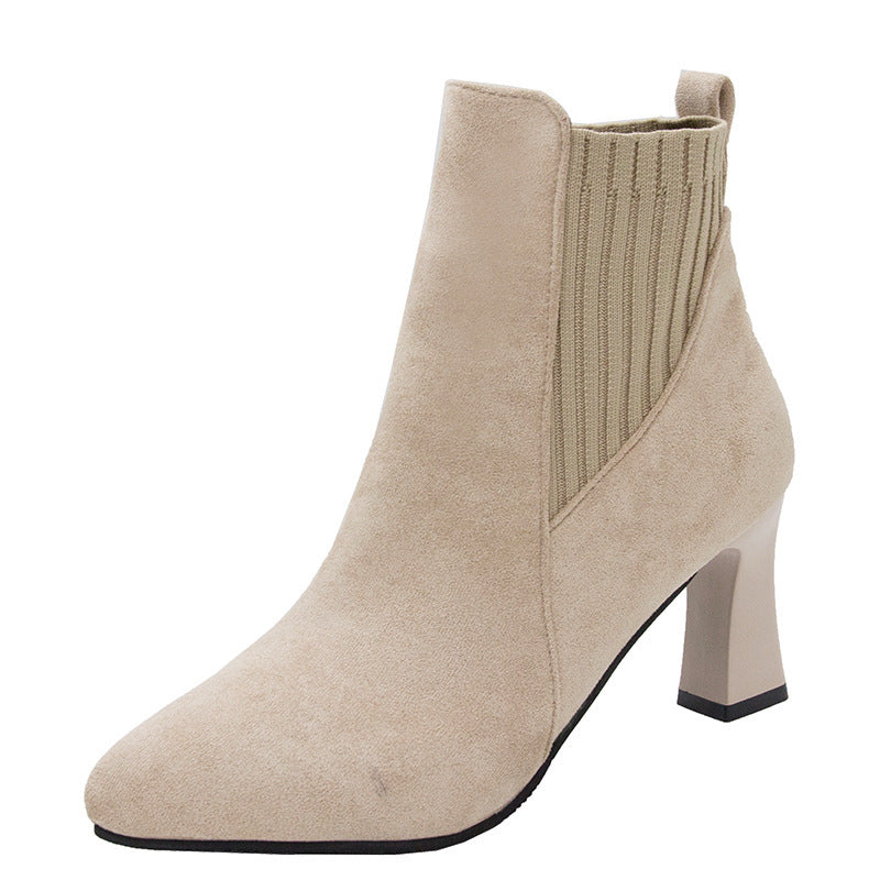 Women's Pointed Toe Chelsea Boots in Beige