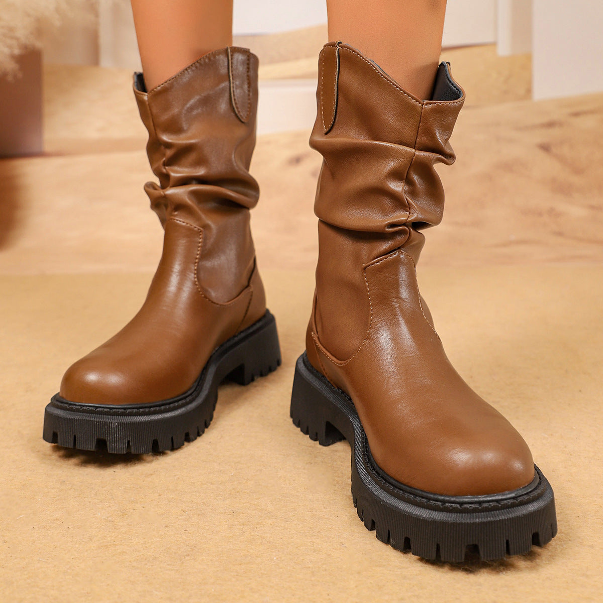 Women's Slouch Mid Calf Boots in Brown