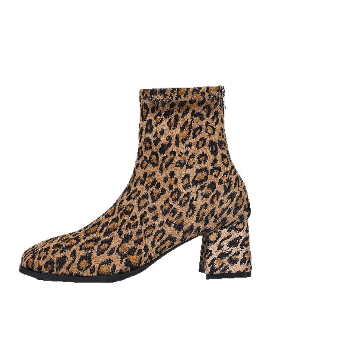 Women's Stretch Square Toe Ankle Boots in Leopard