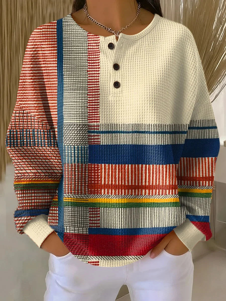 Women's Striped Waffle Knit Sweater in Multicolor