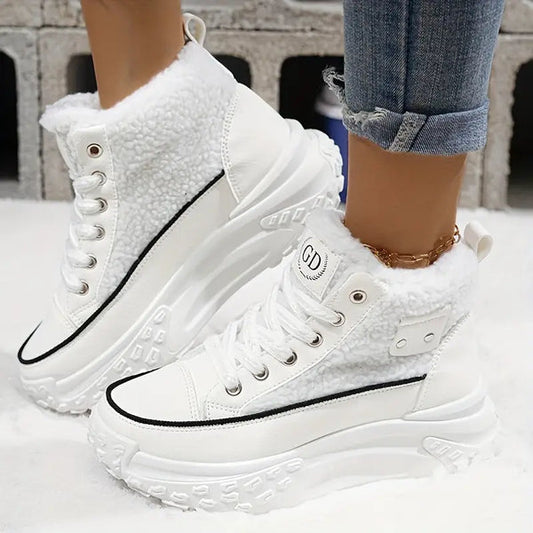 Women's Teddy Panel Platform Winter Boots in White