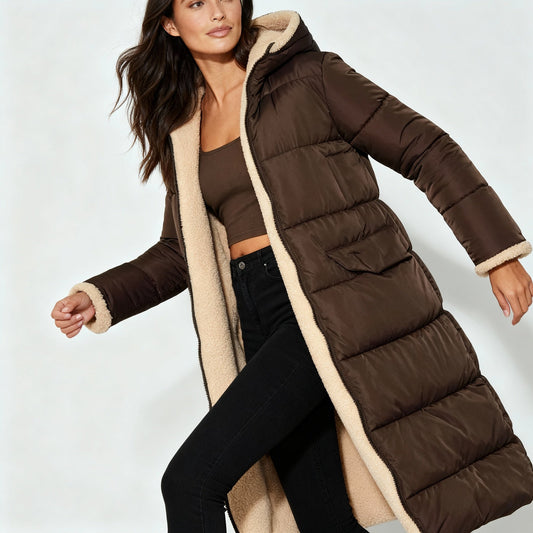 Women's Teddy Trim Maxi Puffer Winter Jacket