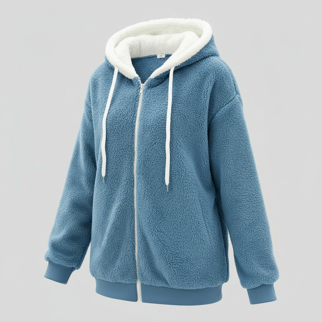 Women's Teddy Zip Up Hoodie in Steel Blue