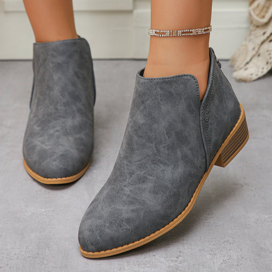 Women's V Cut Faux Leather Ankle Boots