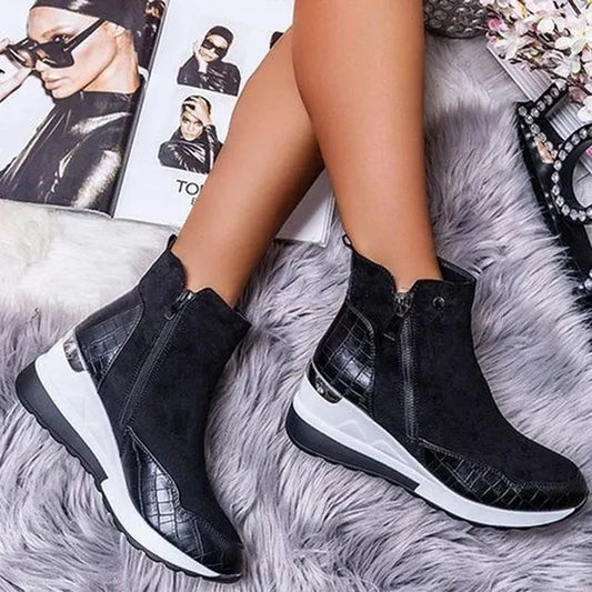 Women's Wedge Sneaker Winter Boots in Black
