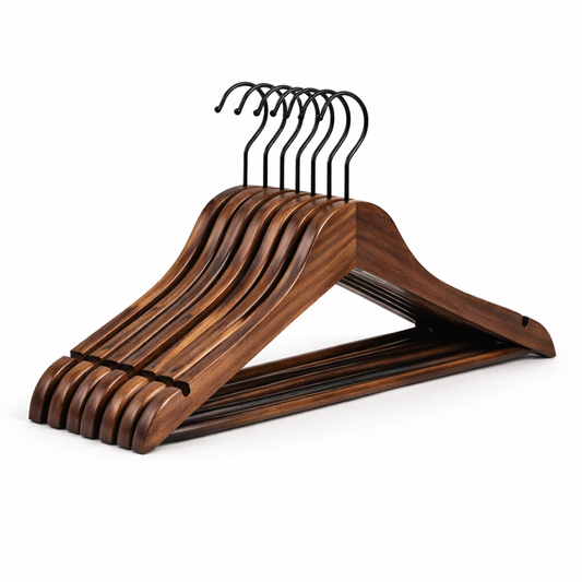 Velorin | Dark Wooden Hanger Set with Black Metal Hooks