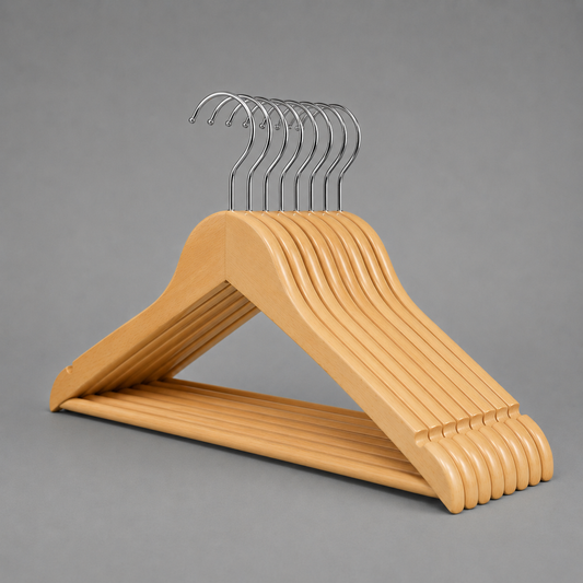 Elron | Smooth Wooden Hanger Set with Gray Hooks (Set of 7)