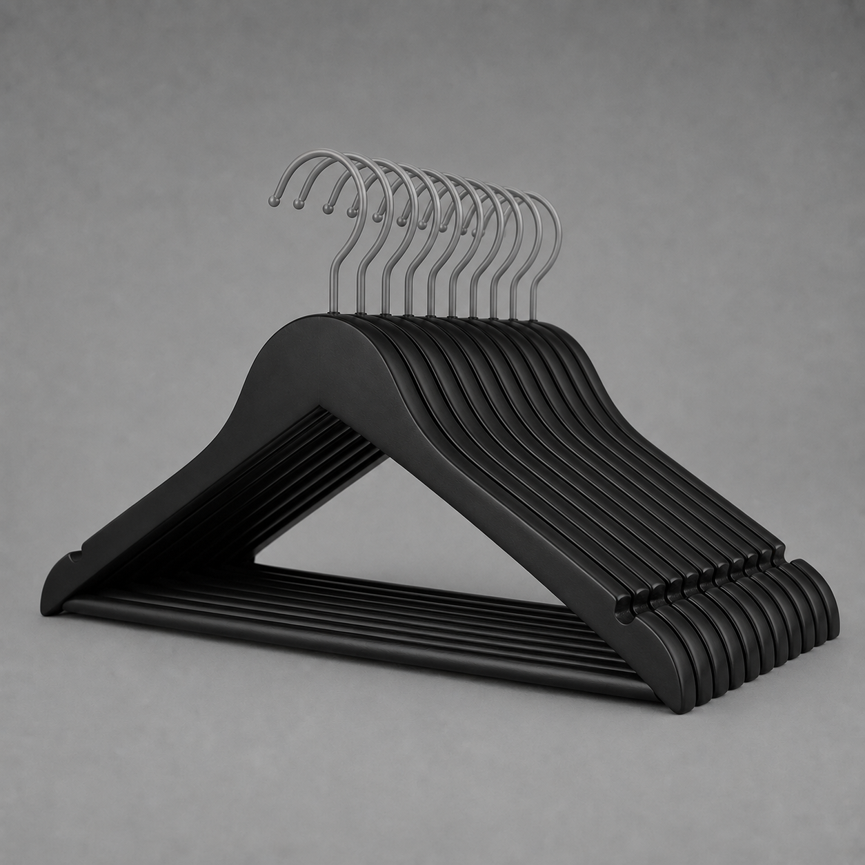 Lunaro | Matte Black Wooden Hanger Set with Gray Hooks (Set of 7)
