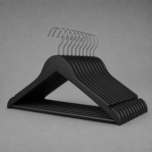 Lunaro | Matte Black Wooden Hanger Set with Gray Hooks (Set of 7)