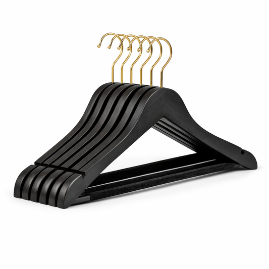 Lunaro | Matte Black Wooden Hanger Set with Gold Hooks