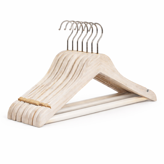 Elaro | Light Wood Hanger Set with Silver Hooks