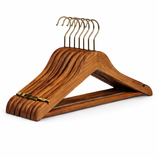 Averon | Natural Wooden Hanger Set with Gold Hooks