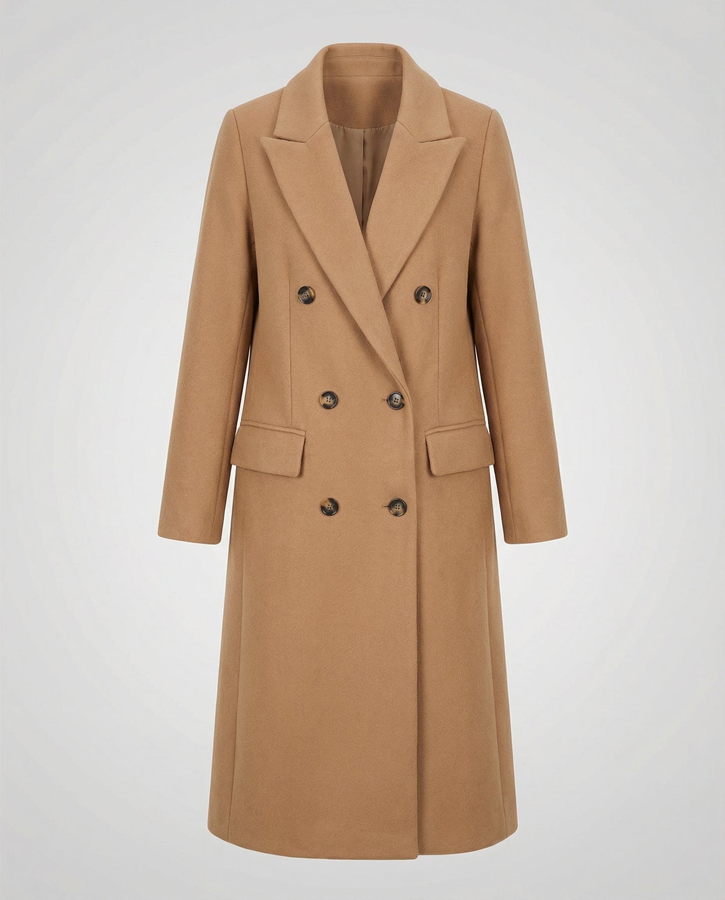Brown warm winter trench coat for women.