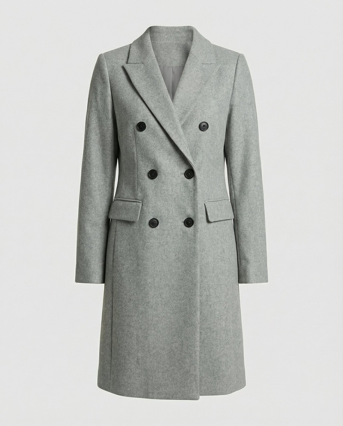 Gray warm winter trench coat for women.
