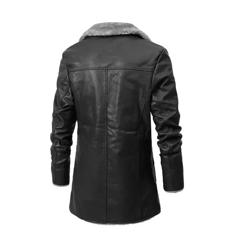 Man wearing a black warm winter bomber jacket
