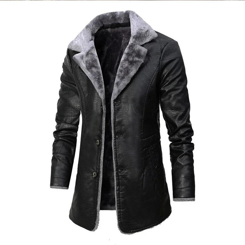 Man wearing a black warm winter bomber jacket