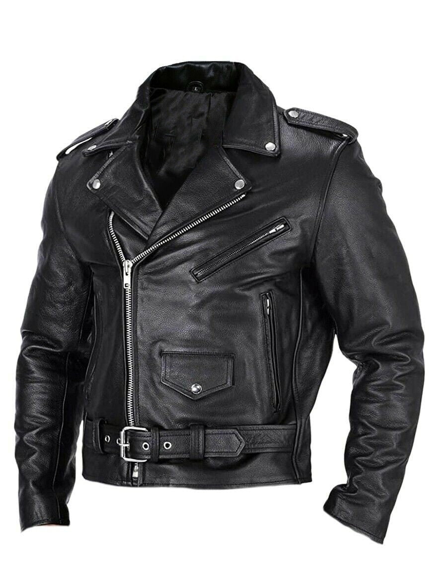 Man wearing a black slim fit moto jacket