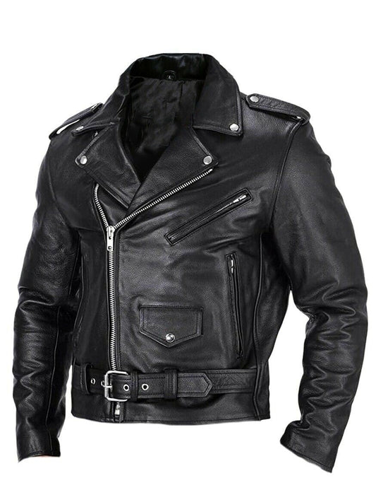 Man wearing a black slim fit moto jacket
