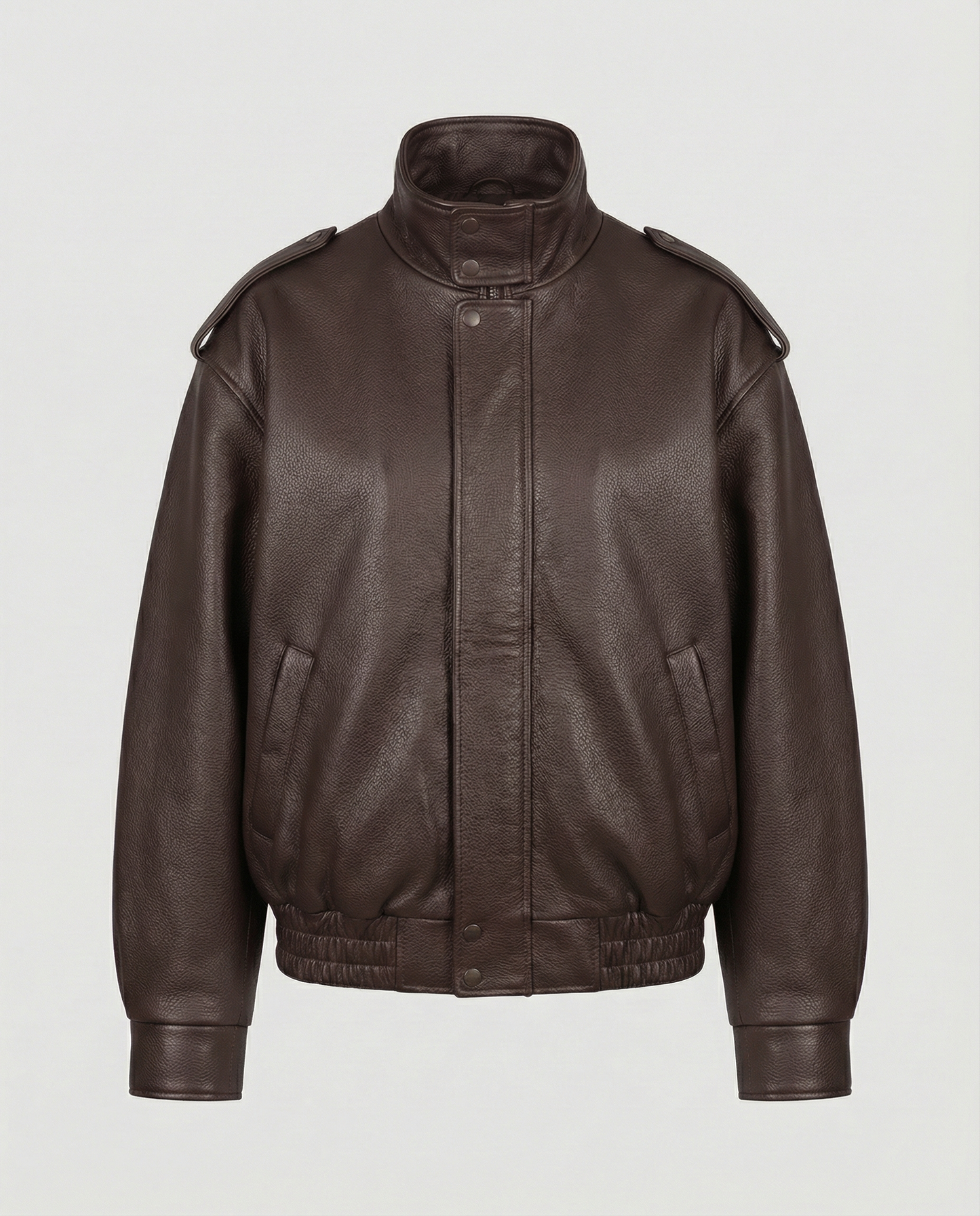 Woman wearing an asymmetric faux leather biker jacket