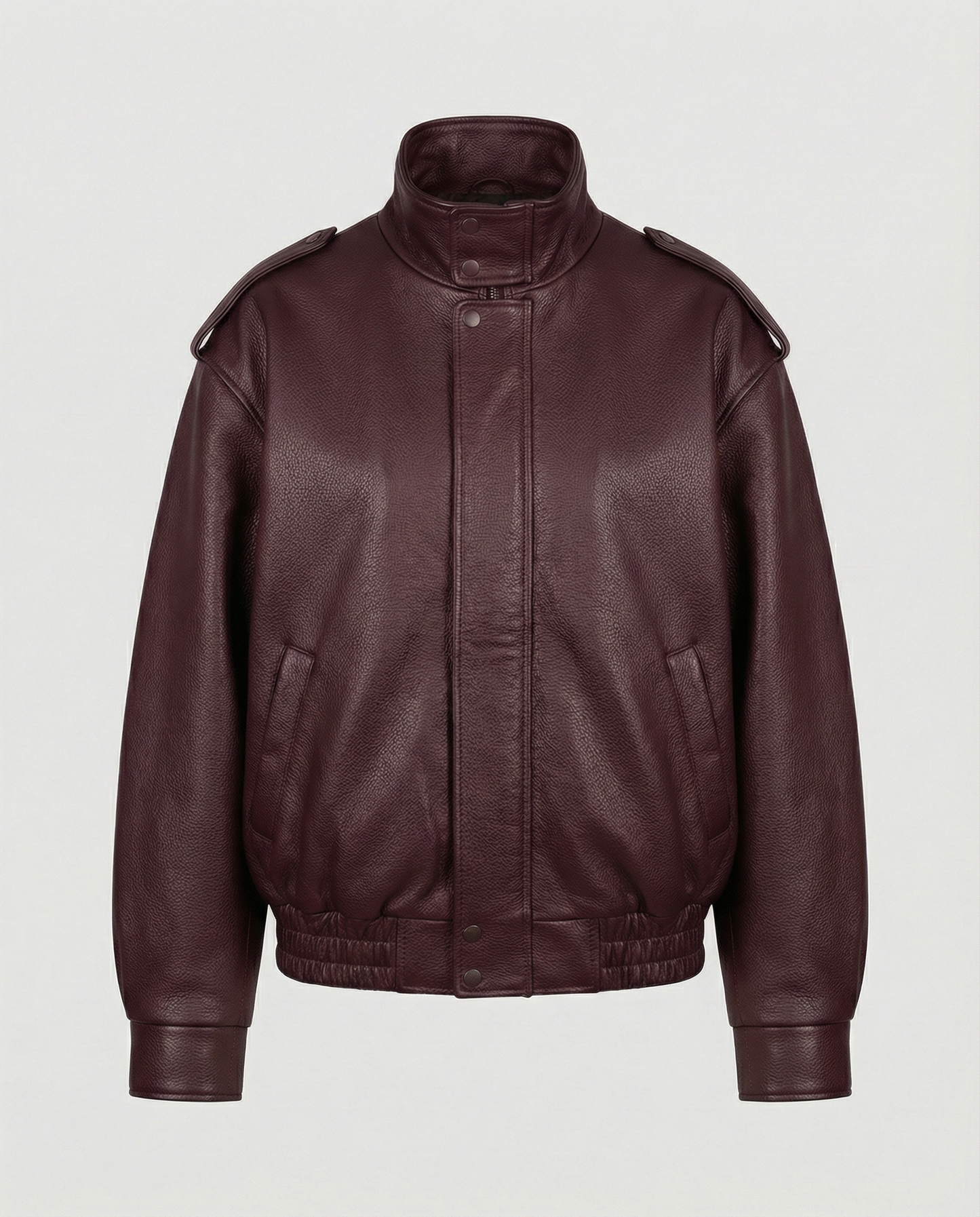 Woman wearing an asymmetric faux leather biker jacket