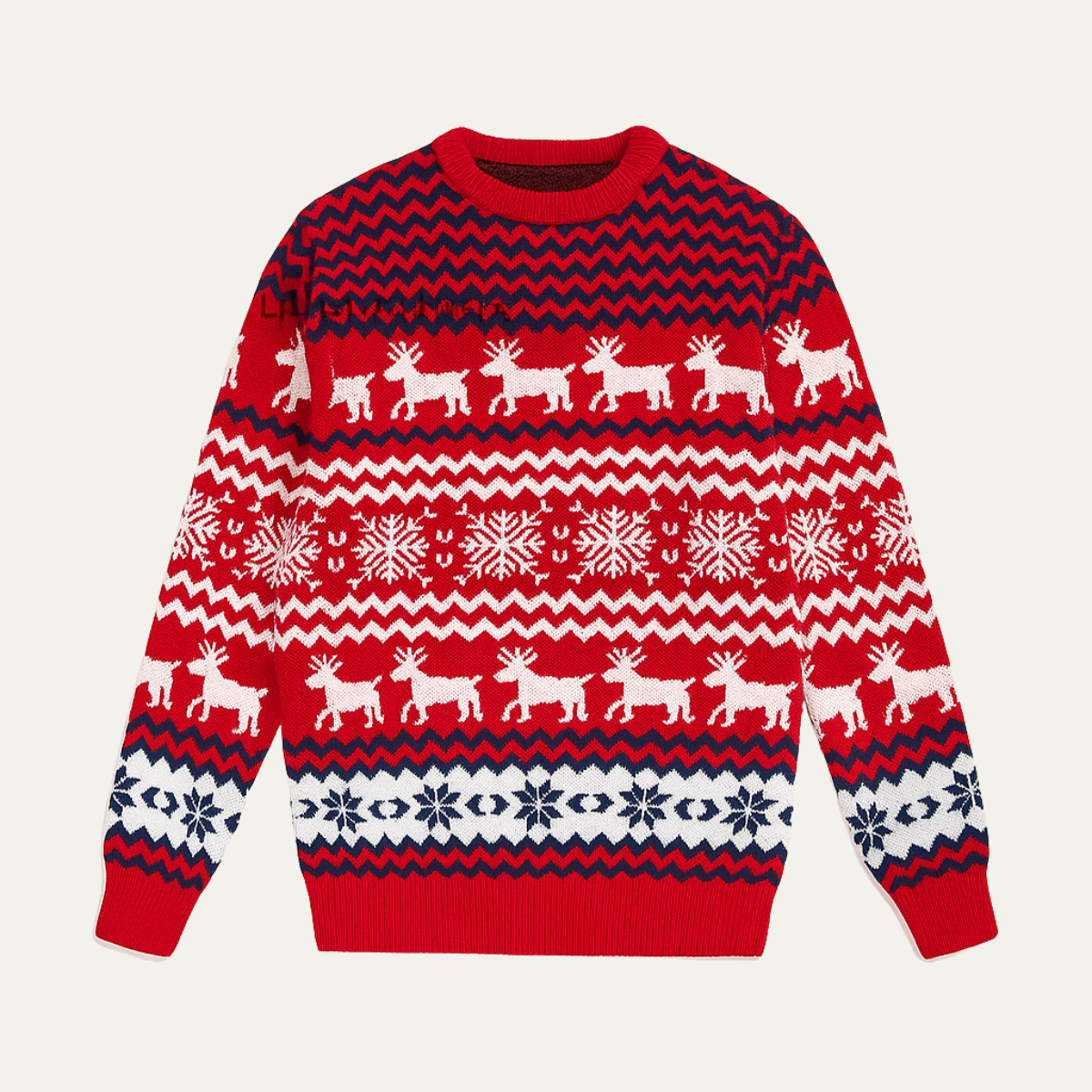 Man wearing a red reindeer knit Christmas sweater