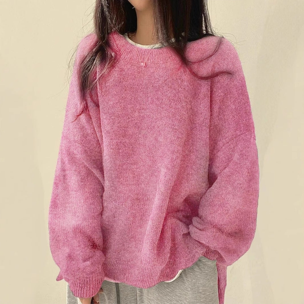 Woman wearing a cozy oversized knit sweater