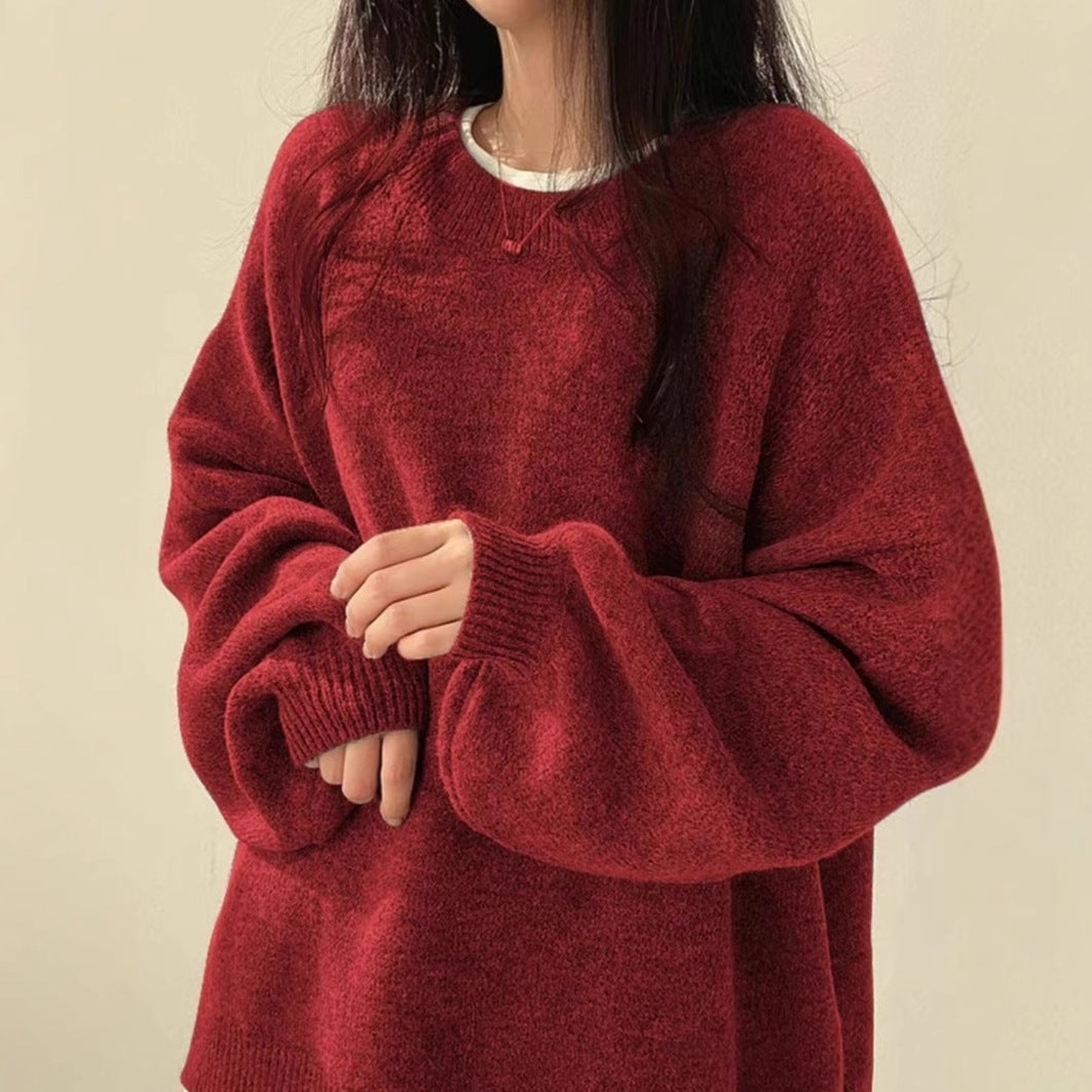Woman wearing a cozy oversized knit sweater