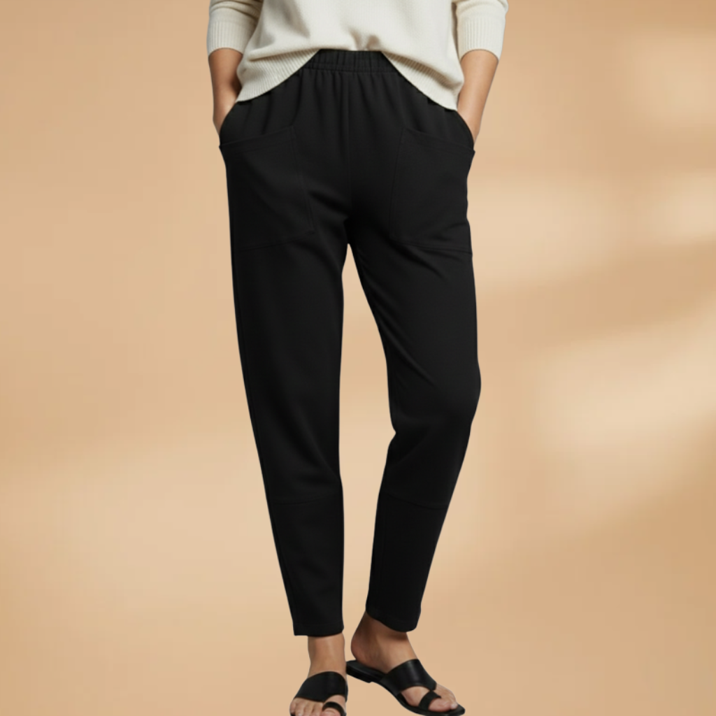 Woman wearing casual elastic waist pants