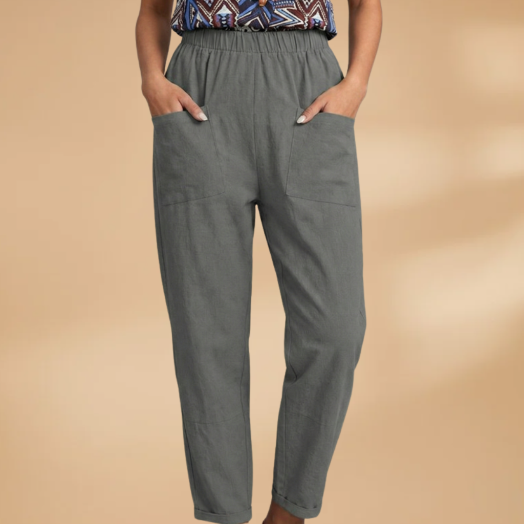 Woman wearing casual elastic waist pants