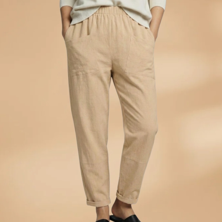 Woman wearing casual elastic waist pants
