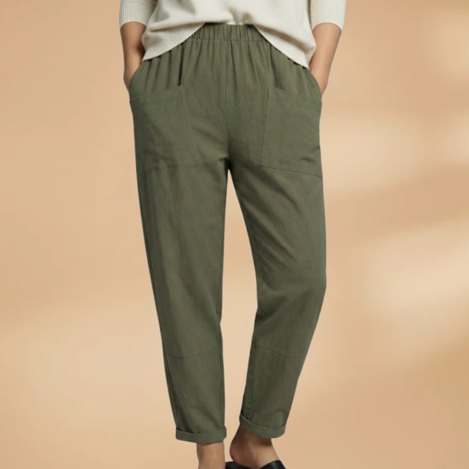 Woman wearing casual elastic waist pants