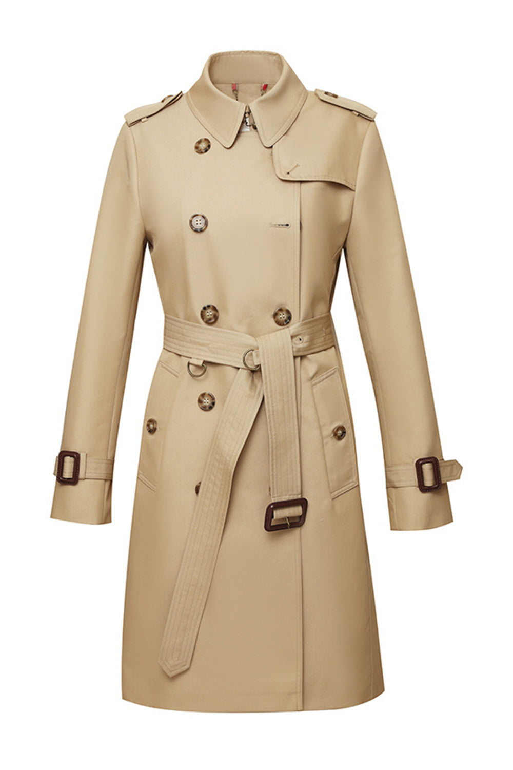 Slim Fit Belted Trench Coat for women, detail view.