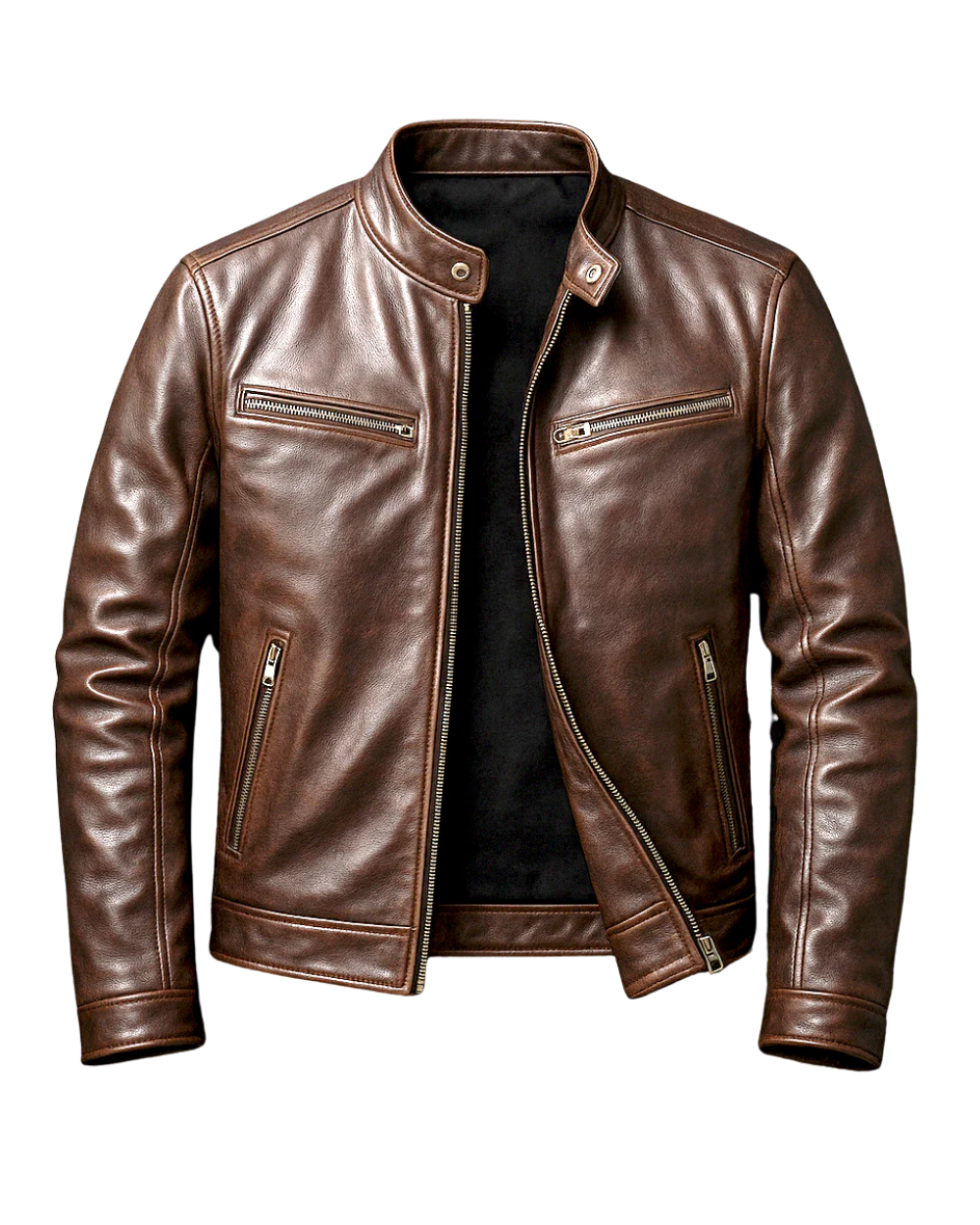 Man wearing a heritage moto leather jacket