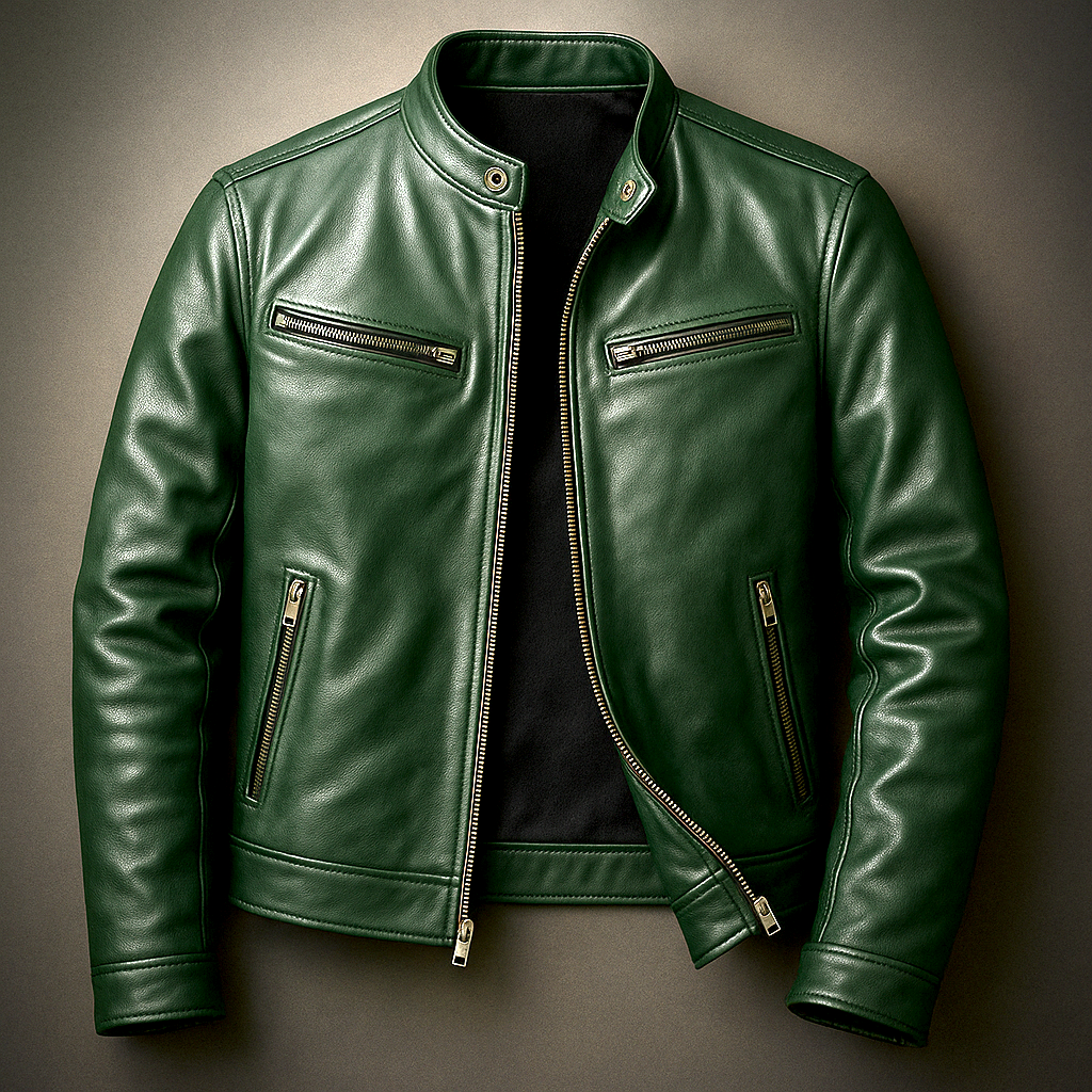 Man wearing a heritage moto leather jacket