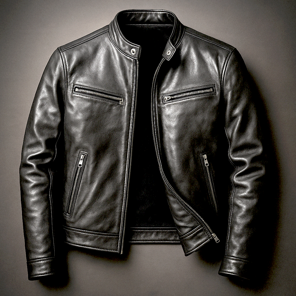 Man wearing a heritage moto leather jacket