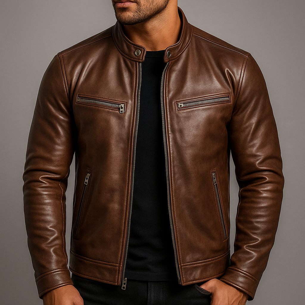 Man wearing a heritage moto leather jacket