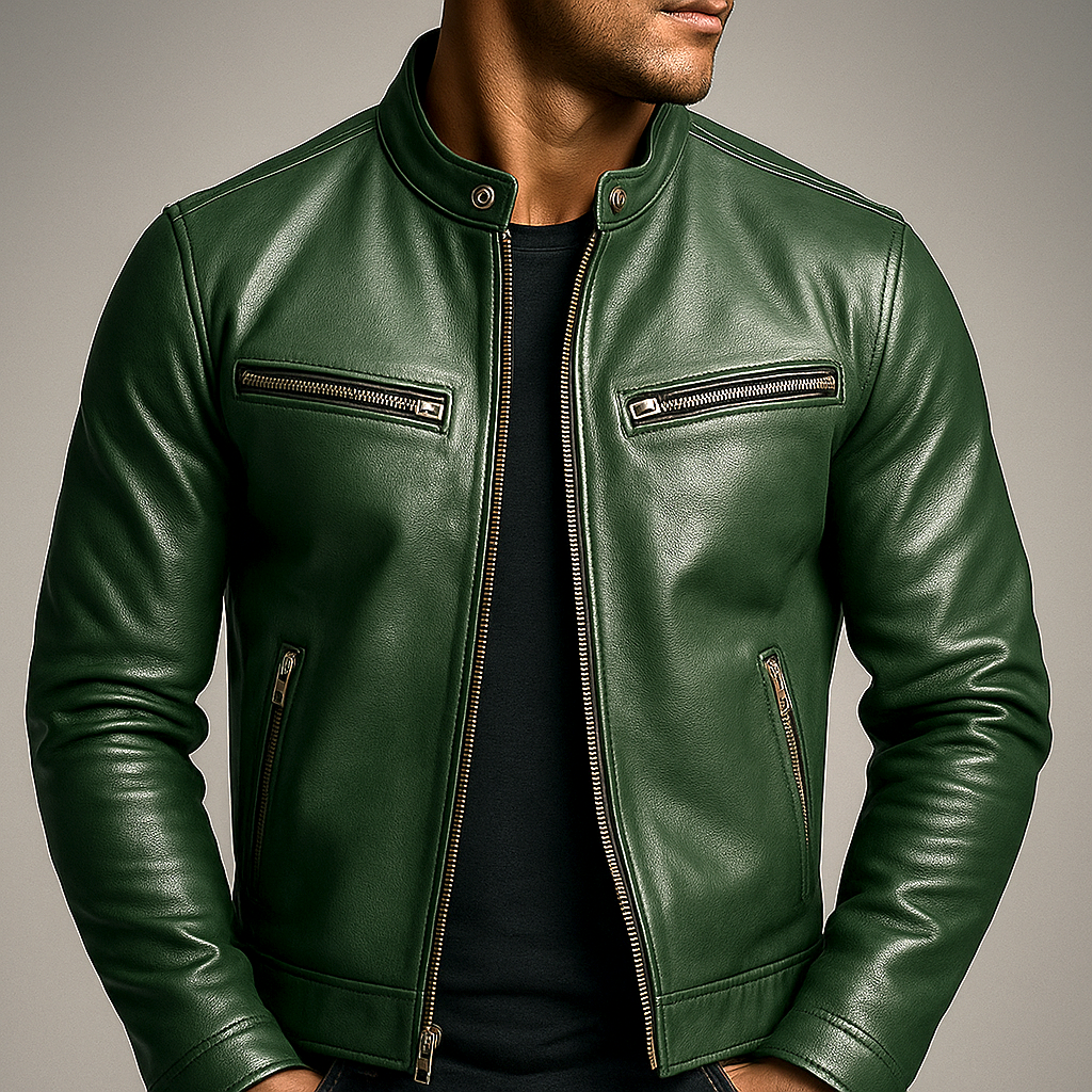 Man wearing a heritage moto leather jacket