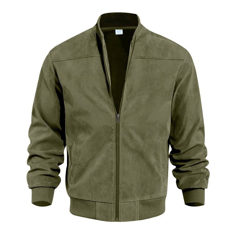 Men's Velour Zip Vest in Olive Green