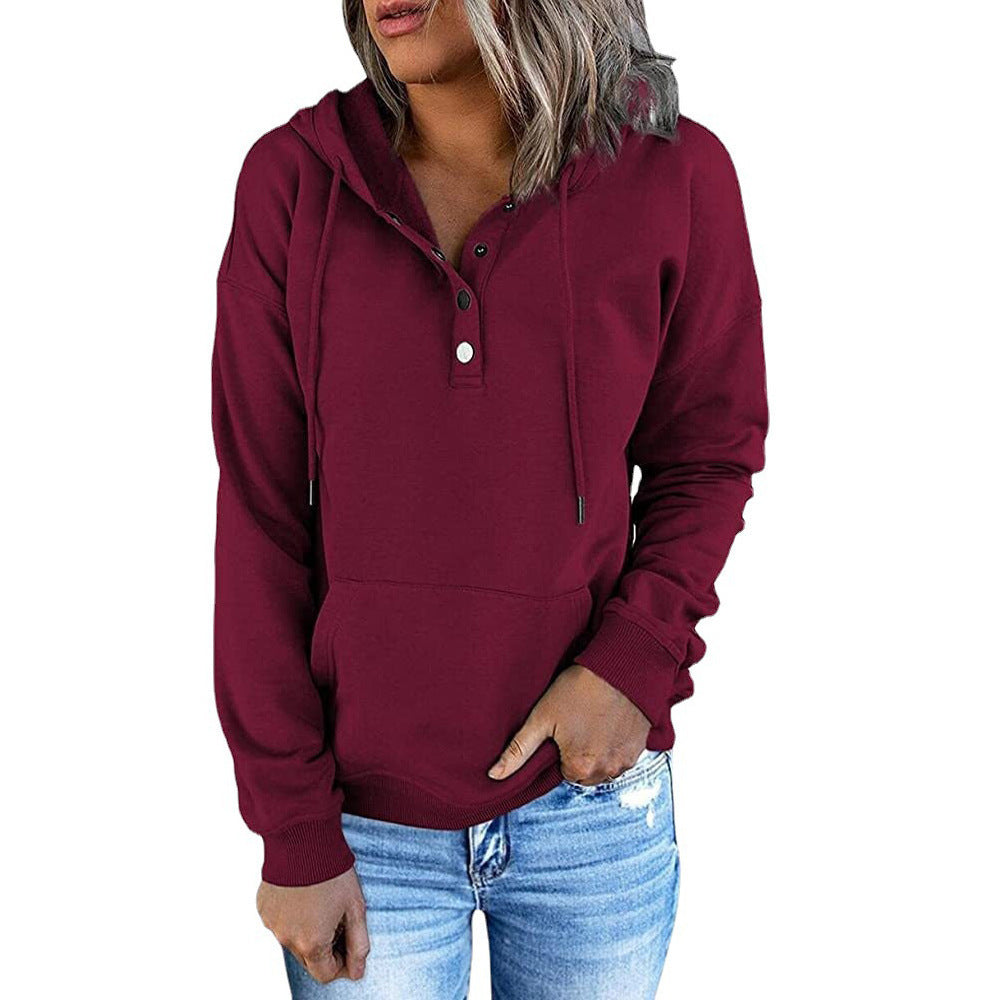 Women's Button Neck Fleece Hoodie