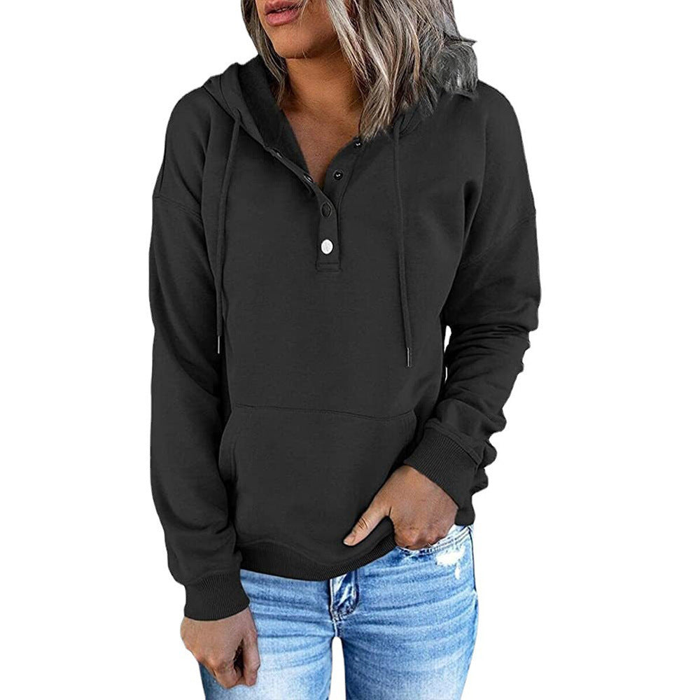 Women's Button Neck Fleece Hoodie