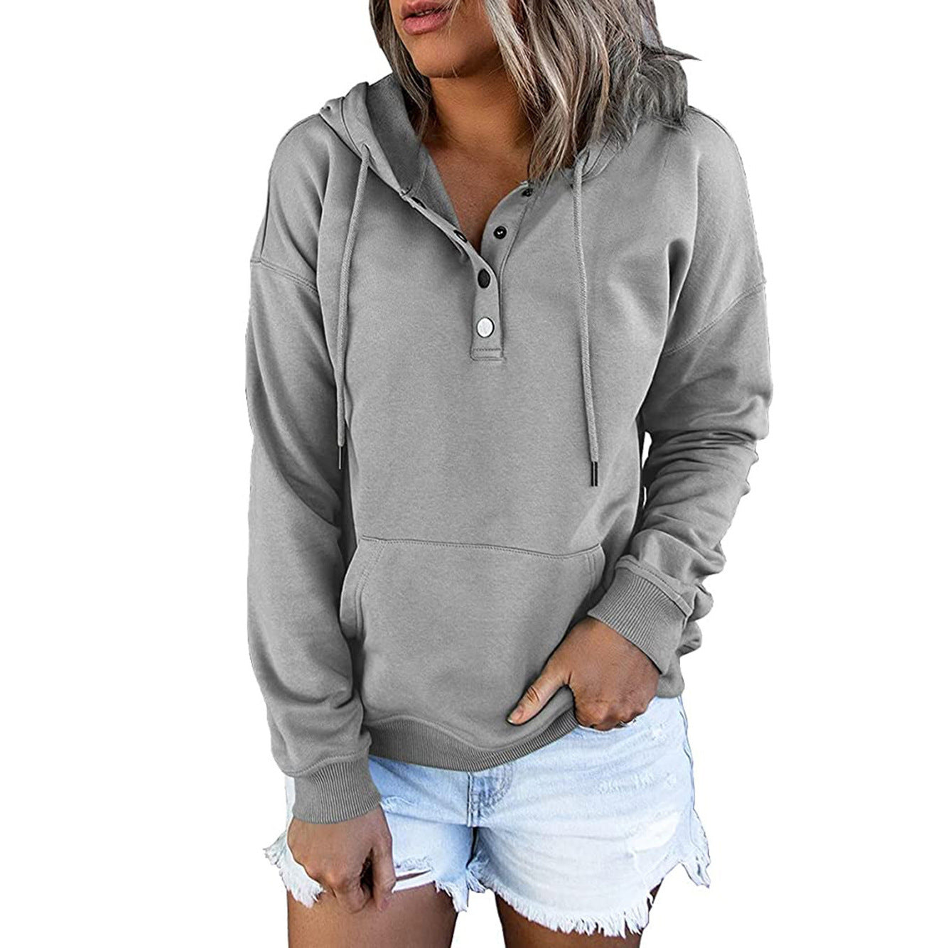 Women's Button Neck Fleece Hoodie