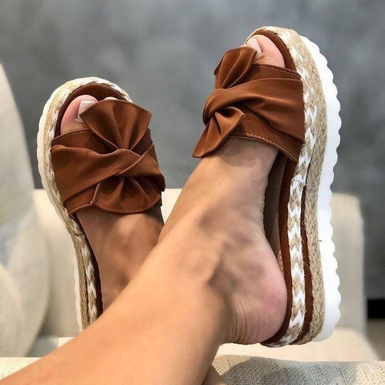 Women's knotted jute platform wedge slide sandals