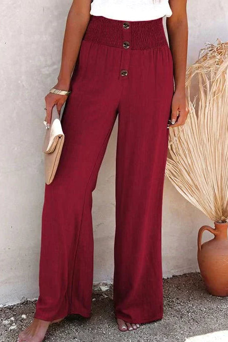 Woman wearing gray wide leg pants