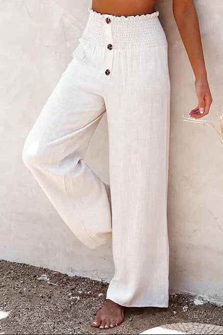 Woman wearing gray wide leg pants