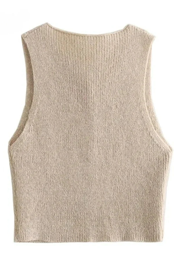 Woman's V neck single-breasted knitted sweater vest