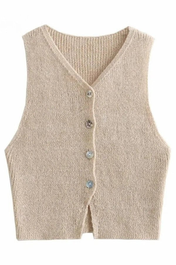 Woman's V neck single-breasted knitted sweater vest