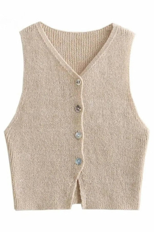 Woman's V neck single-breasted knitted sweater vest